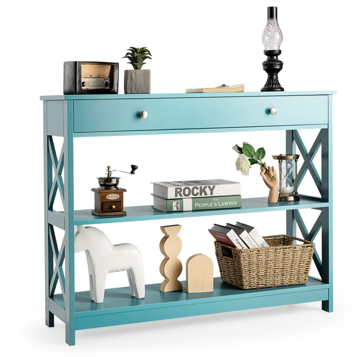 Giantex Console Table 3-Tier W/Drawer and Storage Shelves - Green - Image 1