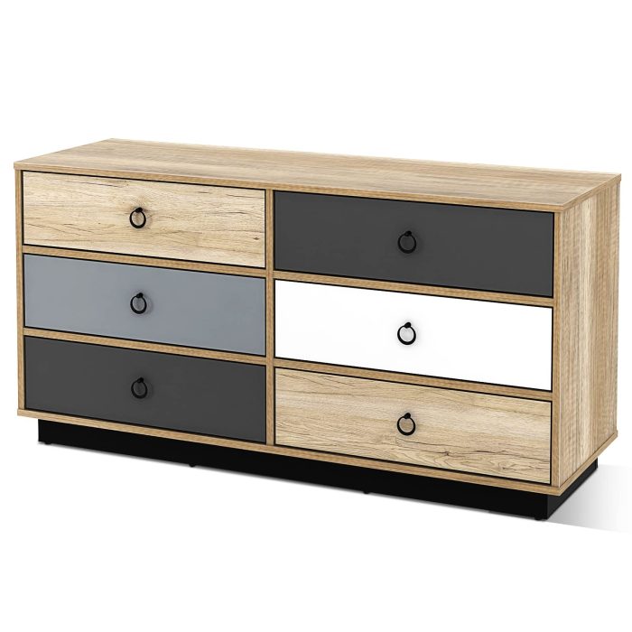 Dresser 6 Drawer Chest Accent Double Clothes Organizer Unit with Sturdy Frame - Image 1