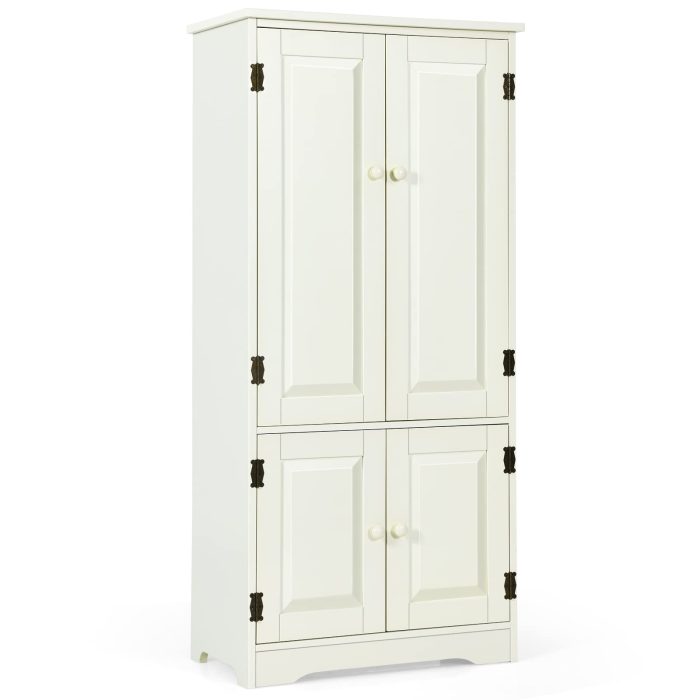Kitchen Pantry Storage Cabinet, Wood Cupboard Organizer - Cream White - Image 1