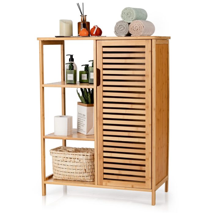 Bathroom Storage Cabinet Bamboo Floor Cabinet Free Standing Organizer - Image 1