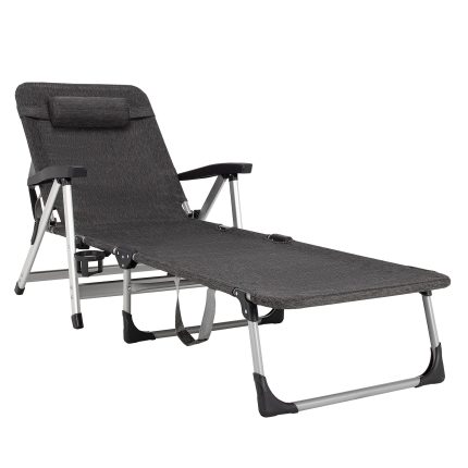 Patio Chaise Lounge Chair 7 Adjustable Position Folding Camping Cot - Grey 1
