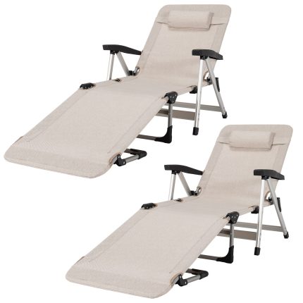 Patio Chaise Lounge Chair 7 Adjustable Position Folding Camping Cot - Beige 2