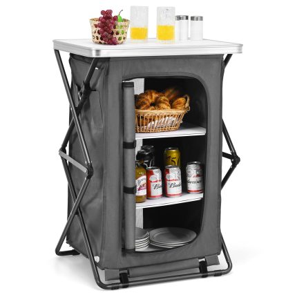 Folding Camping Storage Cabinet with 3 Shelves and Carry Bag - 35''H