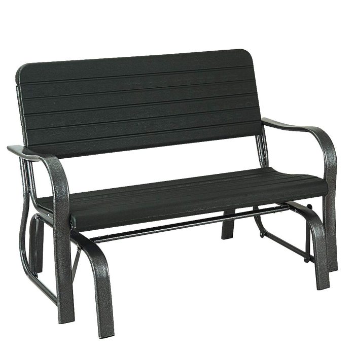 Swing Glider Chair Patio Steel Porch Chair Loveseat Bench for 2 Person - Black - Image 1