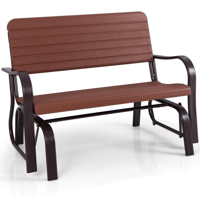 Swing Glider Chair Patio Steel Porch Chair Loveseat Bench for 2 Person - Brown - Image 1