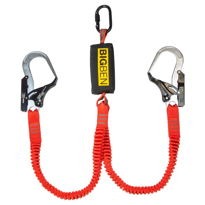 BIGBEN® BIGGUY Twin Elasticated Fall Arrest Lanyard with Wide Opening Steel Scaffold Hooks - 1.5m - Image 1