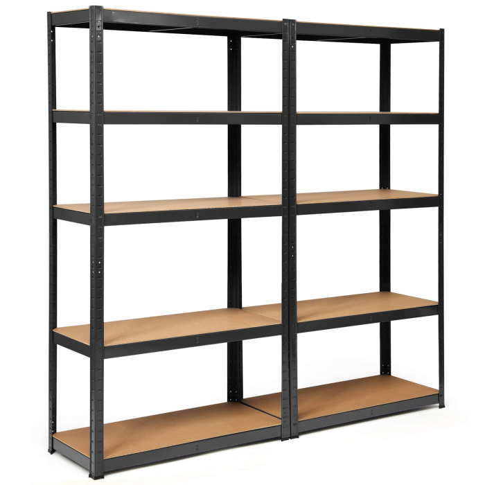 Giantex 2 Pieces Shelving Rack Storage Shelf Steel Garage Utility Rack 5-Shelf Adjustable Shelves - 2 Black - Image 1