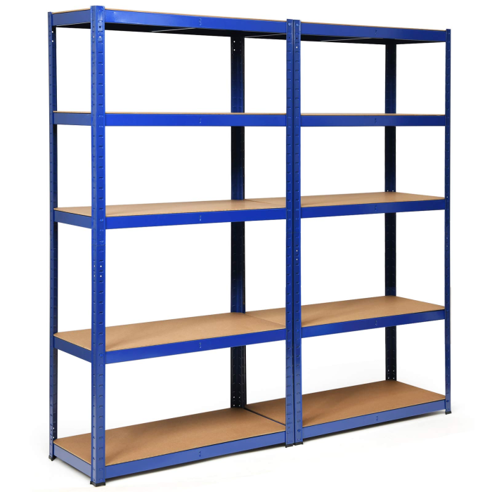 Giantex 2 Pieces Shelving Rack Storage Shelf Steel Garage Utility Rack 5-Shelf Adjustable Shelves - 2 Blue - Image 1
