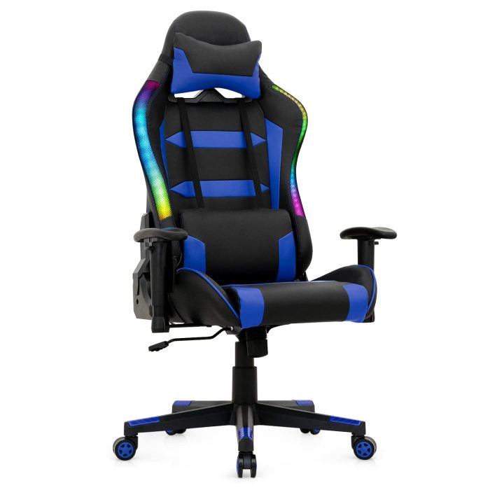 Giantex RGB Gaming Chair, Ergonomic Video Game Chair with Led Light - Blue - Image 1