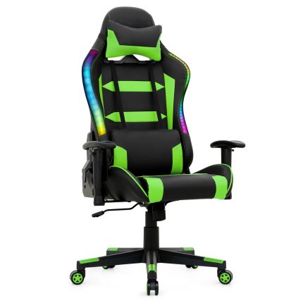 Giantex RGB Gaming Chair, Ergonomic Video Game Chair with Led Light - Green