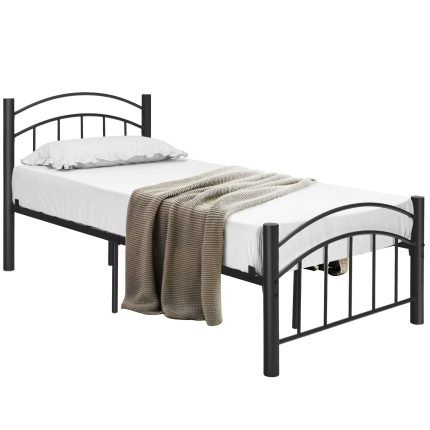Black Modern Platform Bed with Headboard and Footboard | Metal Bed Frame - Twin