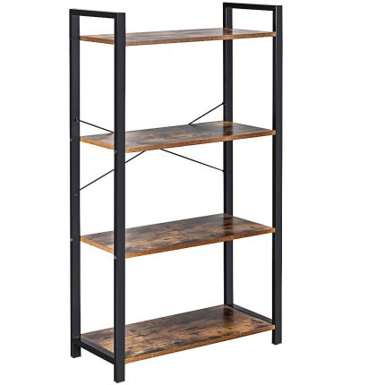 Giantex 4-Tier Industrial Bookshelf, Vintage Bookcase with Metal Frame, Standing Shelf Unit - Brown