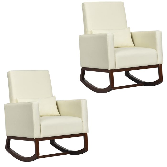 Giantex Upholstered Rocking Chair, Modern High Back Armchair - Beige 2 - Image 1