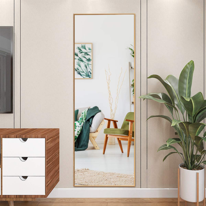 CHARMAID Full Length Mirror, 59inch x 22inch Large Rectangle Bedroom Mirror - Gold - Image 1