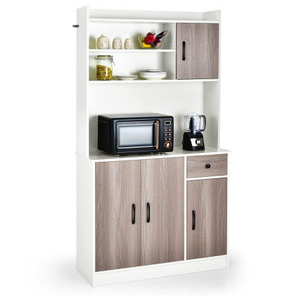 Giantex Buffet Hutch Cabinet, Kitchen Hutch Sideboard, Buffet Pantry on Island - White & Natural