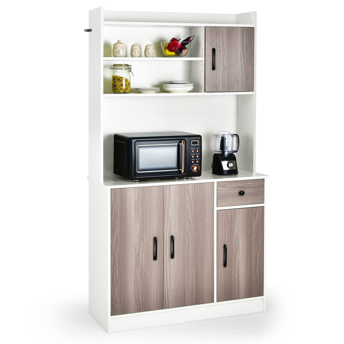 Giantex Buffet Hutch Cabinet, Kitchen Hutch Sideboard, Buffet Pantry on Island - White & Natural - Image 1