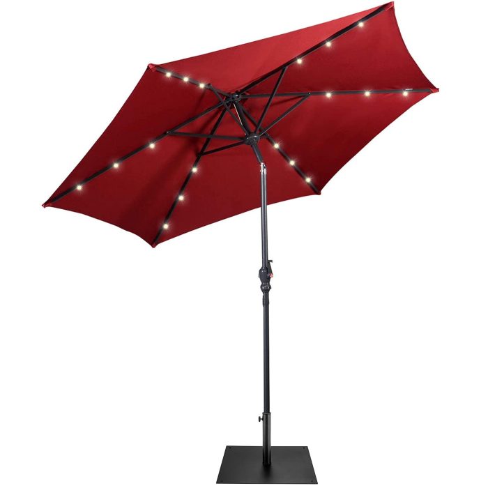 Giantex Patio Umbrella with Umbrella Base Stand 40 LBS Steel - Burgundy - Image 1