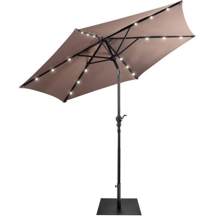 Giantex Patio Umbrella with Umbrella Base Stand 40 LBS Steel - Tan - Image 1