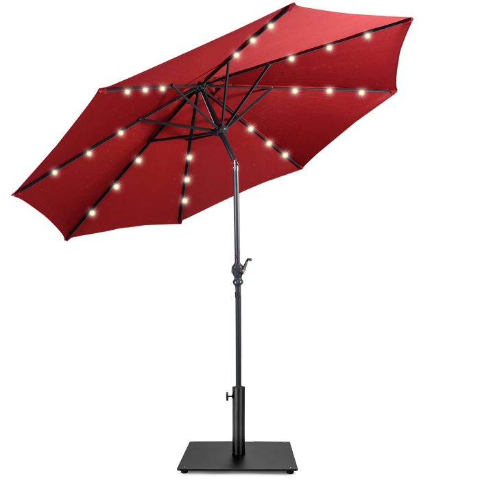 Giantex Patio Umbrella with Base Stand - Burgundy - Image 1