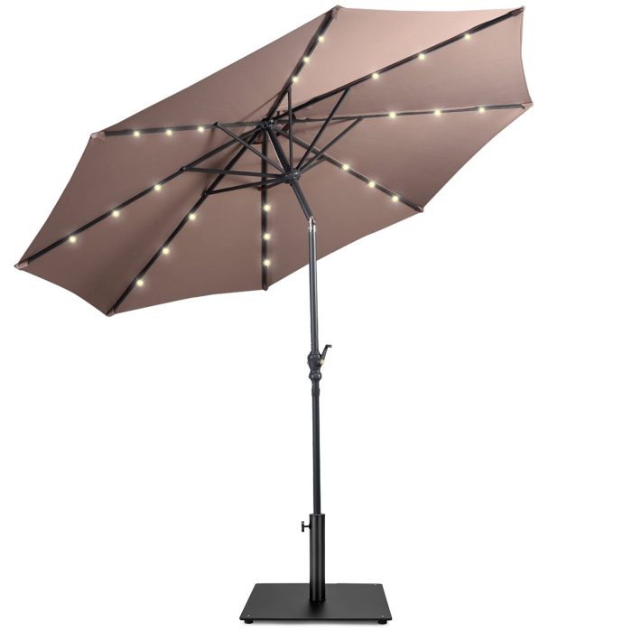 Giantex Patio Umbrella with Base Stand - Tan - Image 1