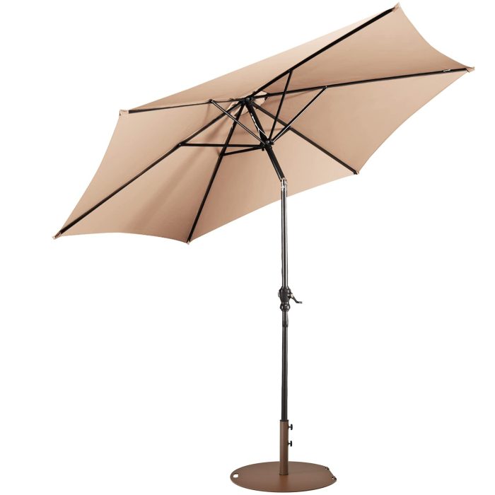 Giantex Patio Umbrella with Base Stand, 9ft Market Umbrella - Beige - Image 1