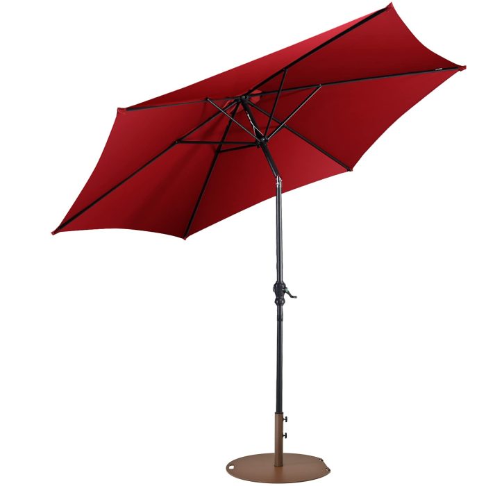 Giantex Patio Umbrella with Base Stand, 9ft Market Umbrella - Burgundy - Image 1