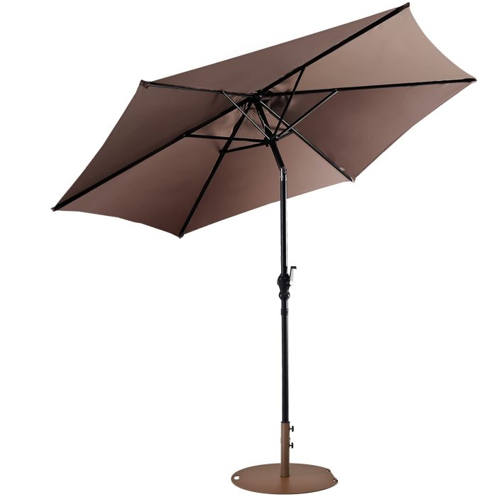 Giantex Patio Umbrella with Base Stand, 9ft Market Umbrella - Tan - Image 1