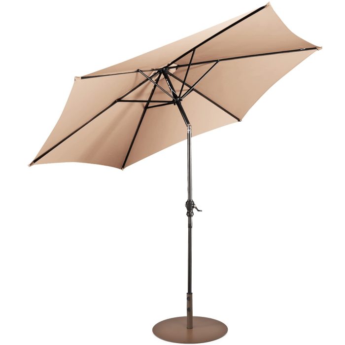 Giantex Patio Umbrella with Base Stand, 10ft Market Umbrella with 59 LBS Heavy-Duty Round Umbrella Stand - Beige - Image 1