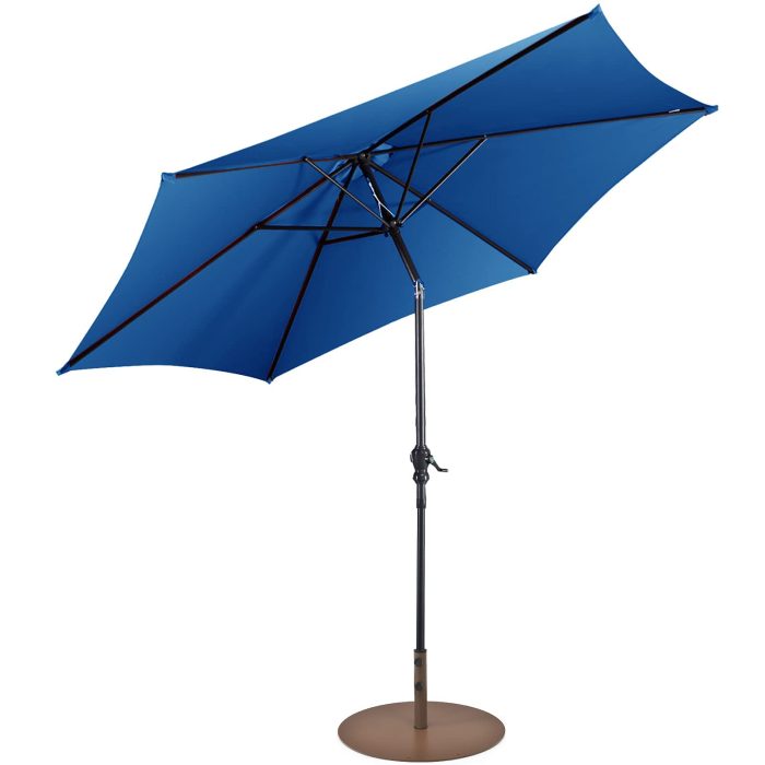 Giantex Patio Umbrella with Base Stand, 10ft Market Umbrella with 59 LBS Heavy-Duty Round Umbrella Stand - Blue - Image 1