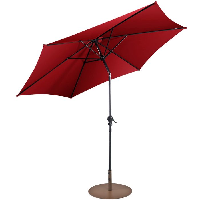 Giantex Patio Umbrella with Base Stand, 10ft Market Umbrella with 59 LBS Heavy-Duty Round Umbrella Stand - Burgundy - Image 1