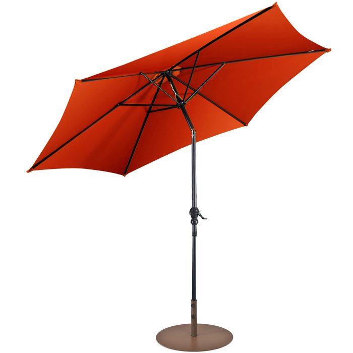 Giantex Patio Umbrella with Base Stand, 10ft Market Umbrella with 59 LBS Heavy-Duty Round Umbrella Stand - Orange - Image 1