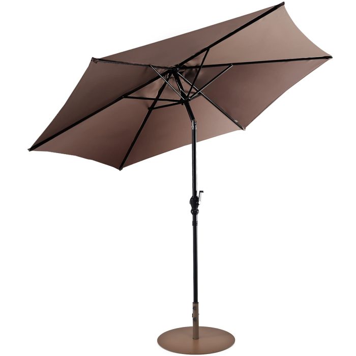 Giantex Patio Umbrella with Base Stand, 10ft Market Umbrella with 59 LBS Heavy-Duty Round Umbrella Stand - Tan - Image 1