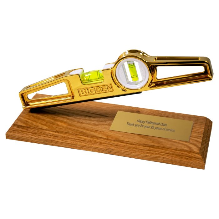 'The Ultimate' BIGBEN 24 Carat Gold Plated Induction Level with Wood Presentation Stand & Engraved Brass Plaque - Image 1