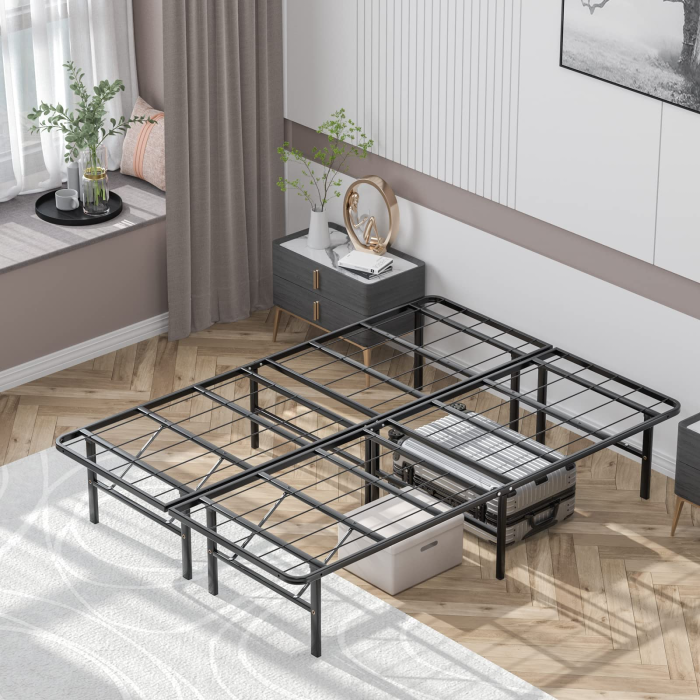 14 Inch Foldable Metal Mattress Foundation | Heavy Duty Bed Frame with Steel Slat - Full - Image 1