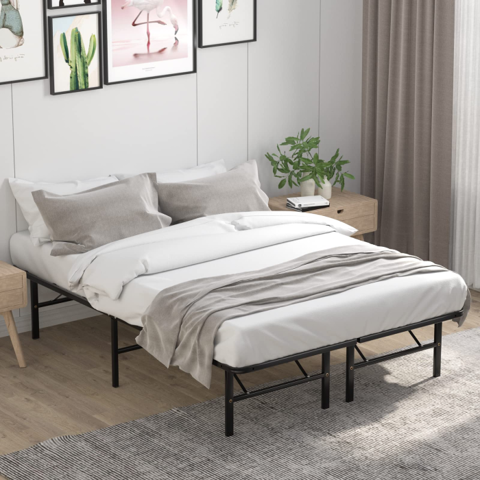 14 Inch Foldable Metal Mattress Foundation | Heavy Duty Bed Frame with Steel Slat - Queen - Image 1