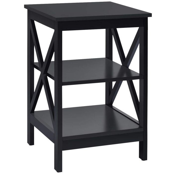 Nightstand 3-Tier X-Design W/Storage Shelves and Stable Structure Storage Organizer Display Sofa Side Table - Black 1 - Image 1