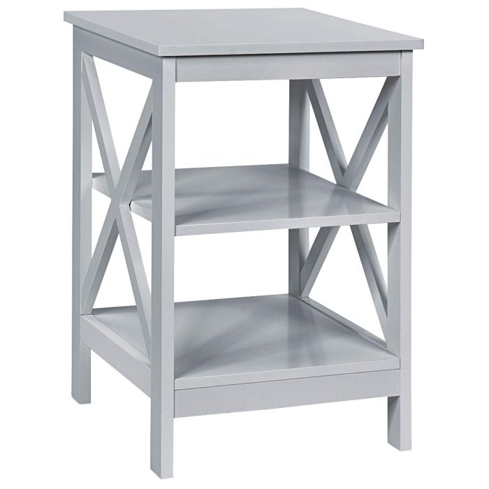 Nightstand 3-Tier X-Design W/Storage Shelves and Stable Structure Storage Organizer Display Sofa Side Table - Grey 1 - Image 1