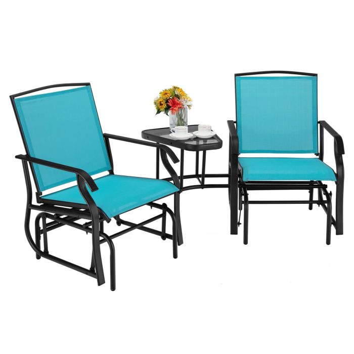 Giantex Outdoor Glider Chairs with Table & Umbrella Hole - Turquoise - Image 1