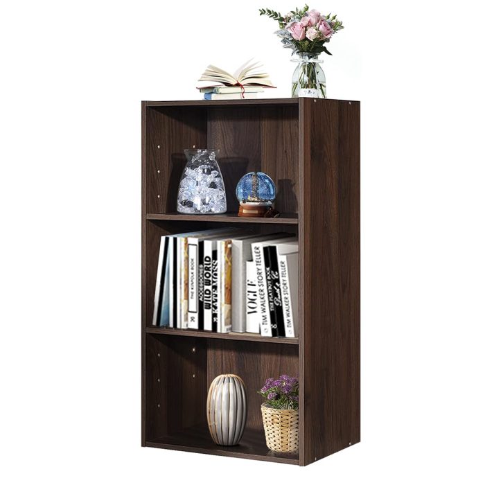 3 Shelf Bookcase Book Shelves Open Storage Cabinet - Brown 1 - Image 1