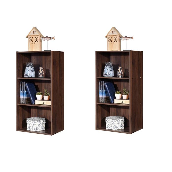 3 Shelf Bookcase Book Shelves Open Storage Cabinet - Brown 2 - Image 1
