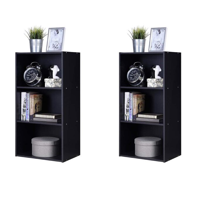 3 Shelf Bookcase Book Shelves Open Storage Cabinet - Black 2 - Image 1