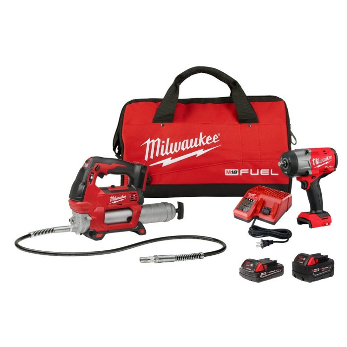 Milwaukee 2967-22GG M18 FUEL 18V 1/2" HTIW Friction Ring & Grease Gun Combo Kit - Image 1