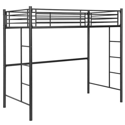 Heavy Duty Loft Bed Frame with 2 Ladders | Metal Loft Bed Twin Size - Black