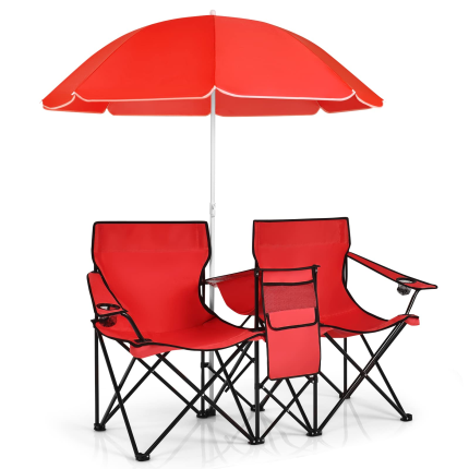 Giantex Camping Chairs Double Folding Chair with Canopy - Red