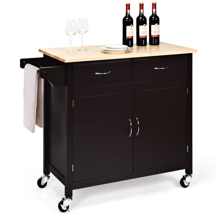 Giantex Kitchen Island, Rolling Kitchen Cart, Wood Counter Top, Bar Dining Room Organizer Furniture, White - Dark Brown - Image 1