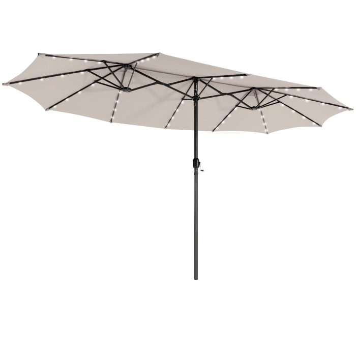 Giantex 15 FT Double Patio Umbrellas with 48 Solar LED Lights, Extra-Large Rectangle Umbrella - Beige - Image 1