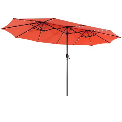 Giantex 15 FT Double Patio Umbrellas with 48 Solar LED Lights, Extra-Large Rectangle Umbrella - Orange