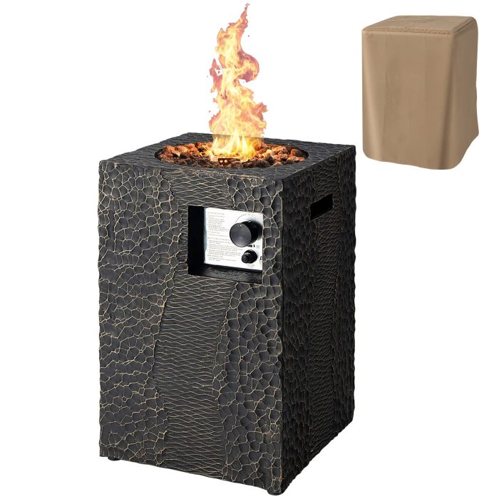 Fire Pit for Outside 16" as Fireplaces, 30,000 BTU Electronic Ignition Square - Black - Image 1