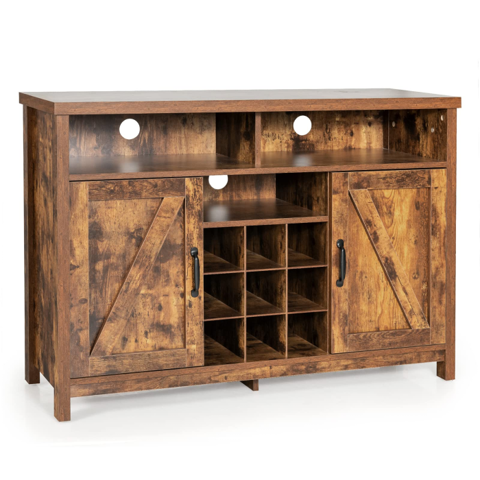 Giantex Buffet Sideboard, Farmhouse Kitchen Storage Cabinet, 9-Bottle Wine Rack & 2 Door Cabinets - Industrial - Image 1