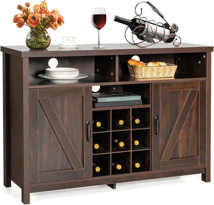 Giantex Buffet Sideboard, Farmhouse Kitchen Storage Cabinet, 9-Bottle Wine Rack & 2 Door Cabinets - Farmhouse - Image 1